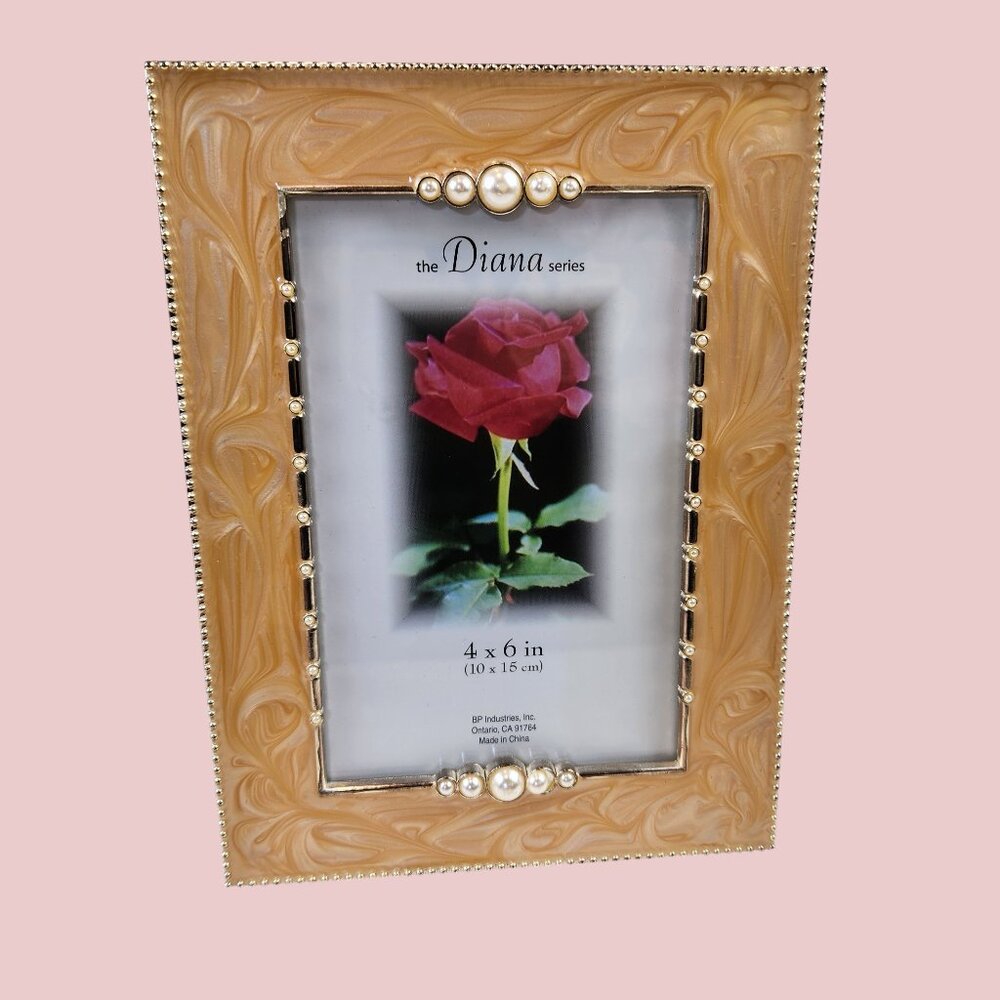 Pair Diana Series 4x6 Photo Frames Marbled Faux Diamonds Pearls Contemporary - Picture 9 of 13